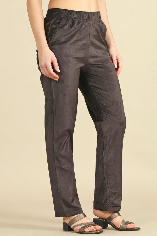 Grey Solid Straight Pants