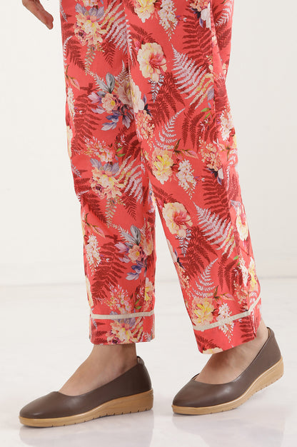 Red Floral Printed Top and Palazzo Lounge Wear Set