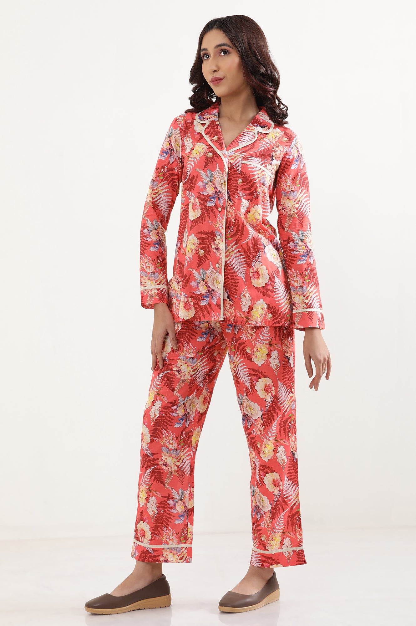 Red Floral Printed Top and Palazzo Lounge Wear Set