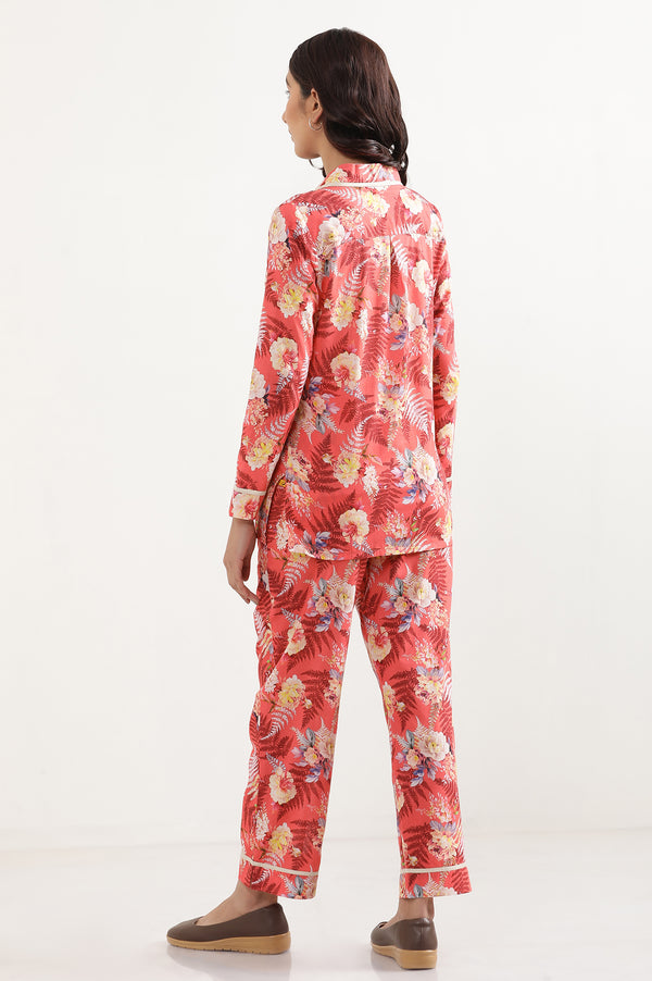 Elleven Women's Red Floral Printed Wide Leg Cotton Palazzo With Elasticated Waist