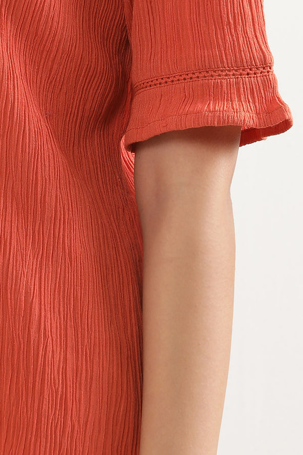 Rust Solid Straight Fit Rayon Palazzo With Elasticated Waist