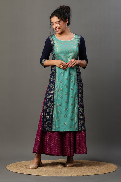 Blue Foil Printed Festive Kurta