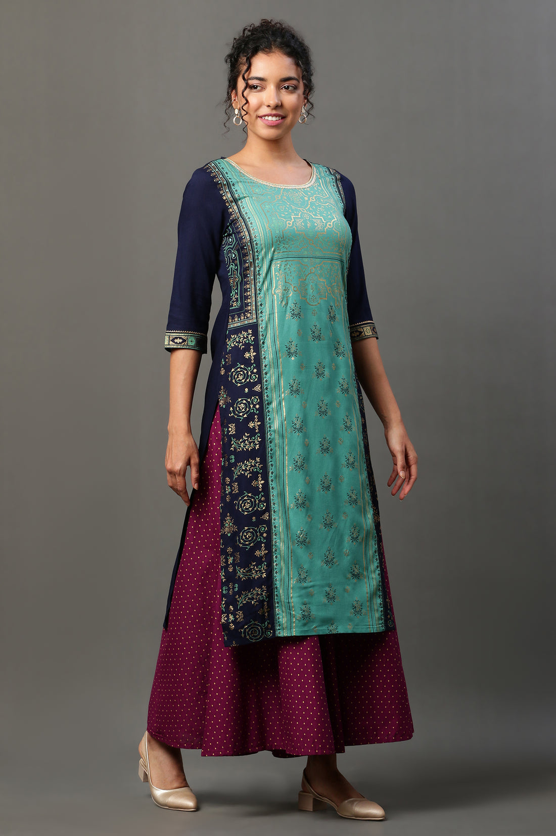 Blue Foil Printed Festive Kurta