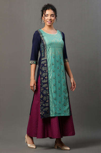 Blue Foil Printed Festive Kurta