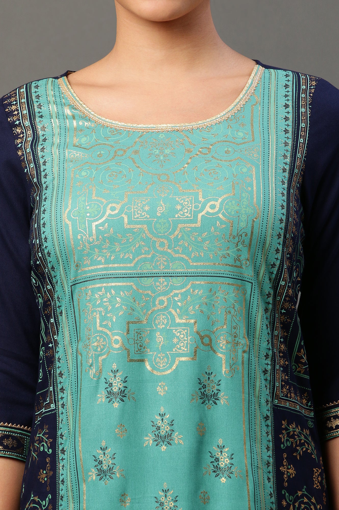 Blue Foil Printed Festive Kurta