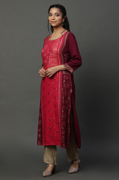 Pink Metallic Embroidered Kurta