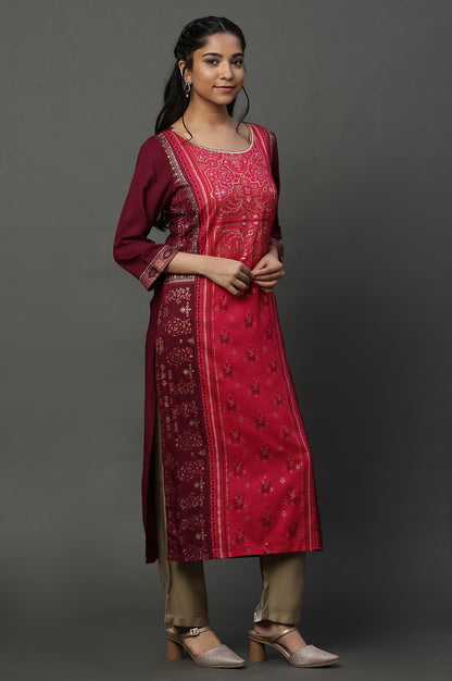 Pink Metallic Embroidered Kurta