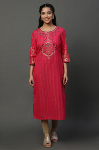 Pink and Wine Foil Printed Festive Kurta