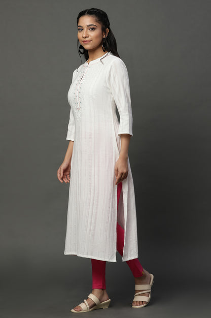 White Embroidered Cotton Classy Kurta