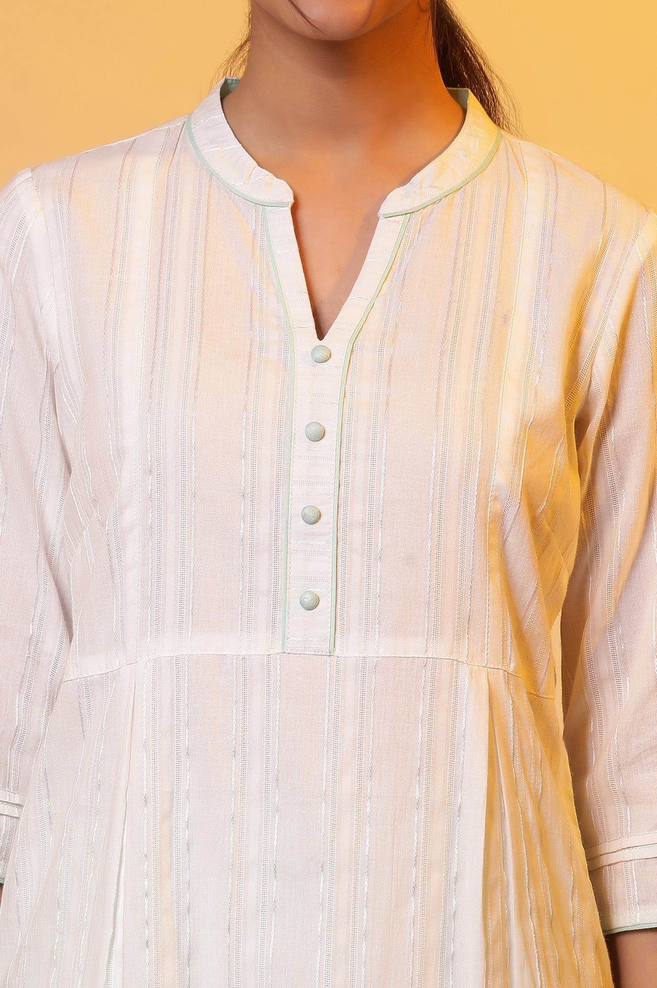 White Lace Cotton Blend Straight Kurta and Palazzo Set
