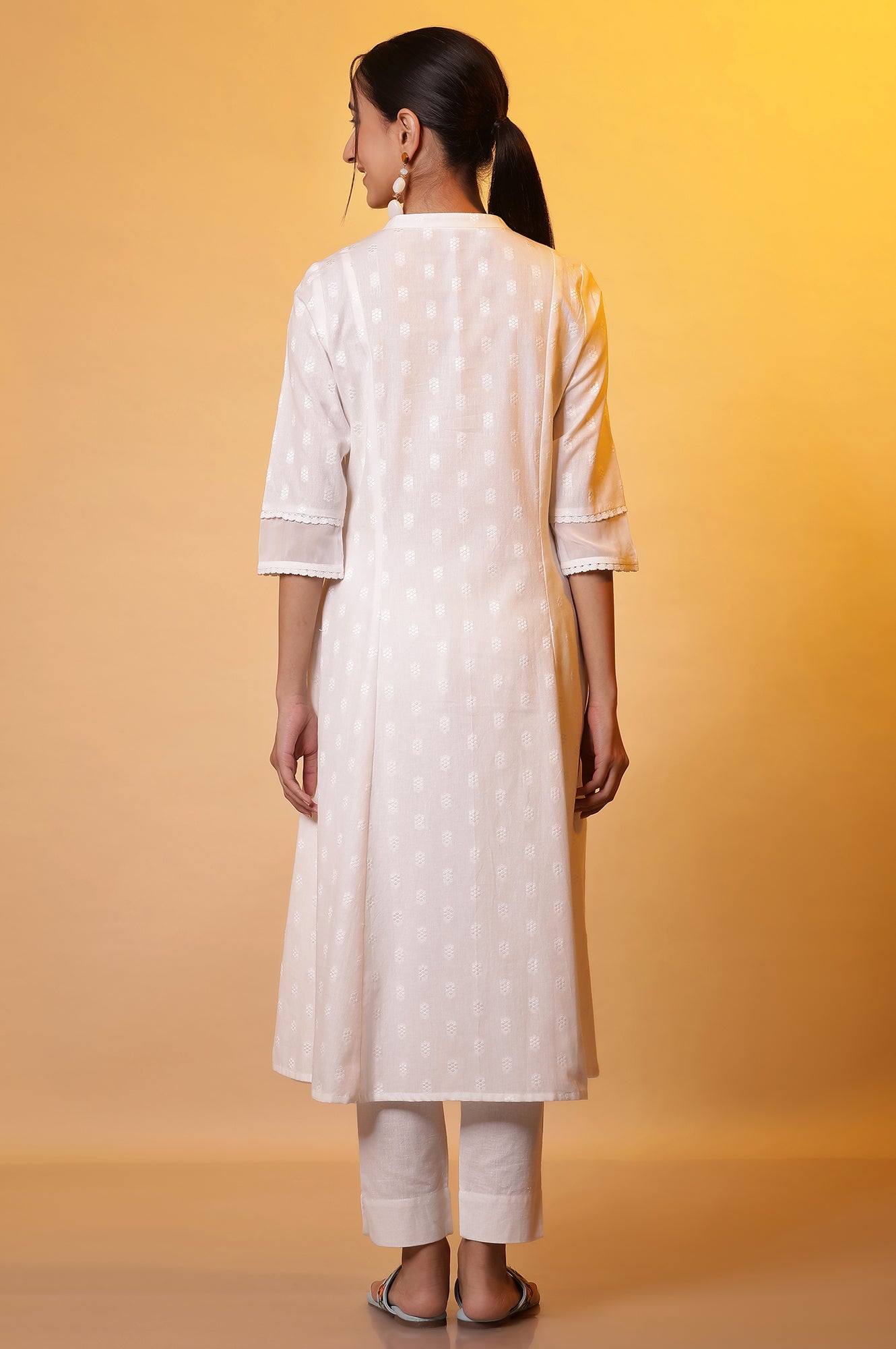 White A-line Printed Dobby Kurta