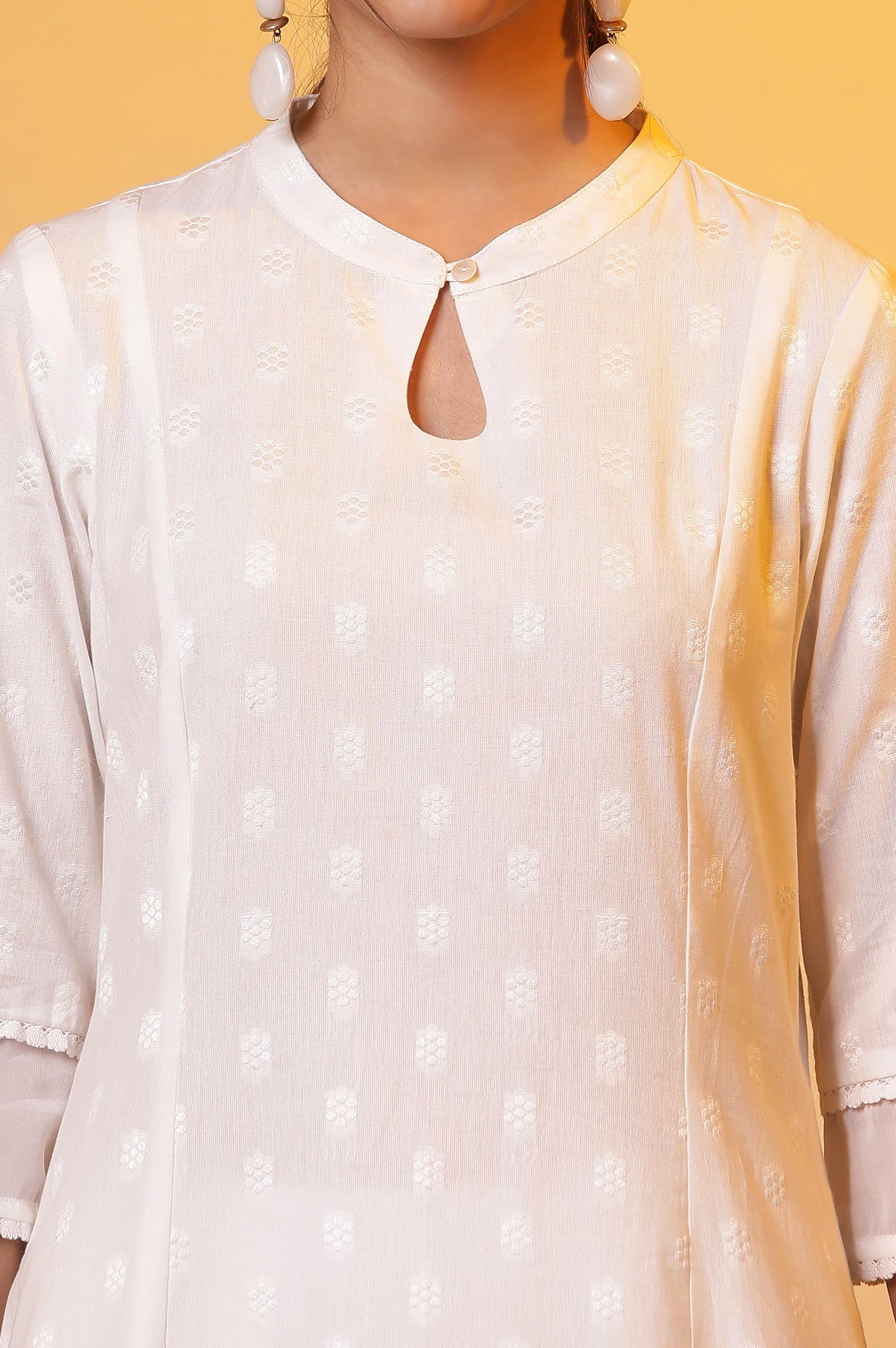 White A-line Printed Dobby Kurta