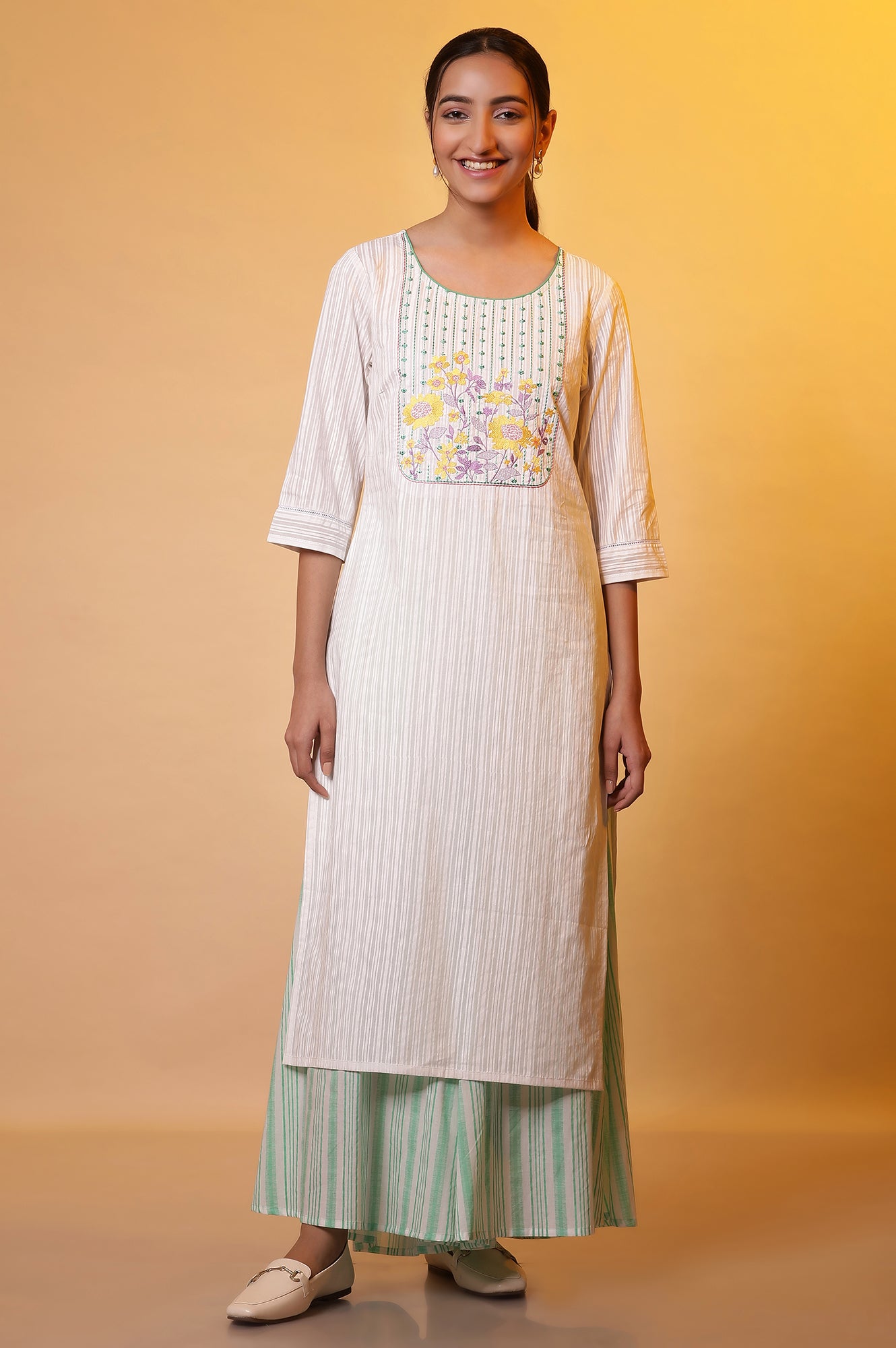 White Embroidered Yoke Kurta