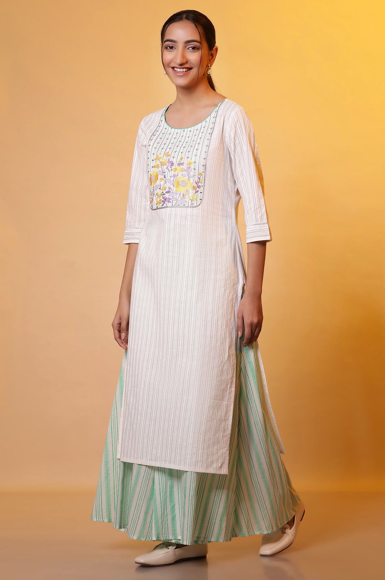 White Embroidered Yoke Kurta