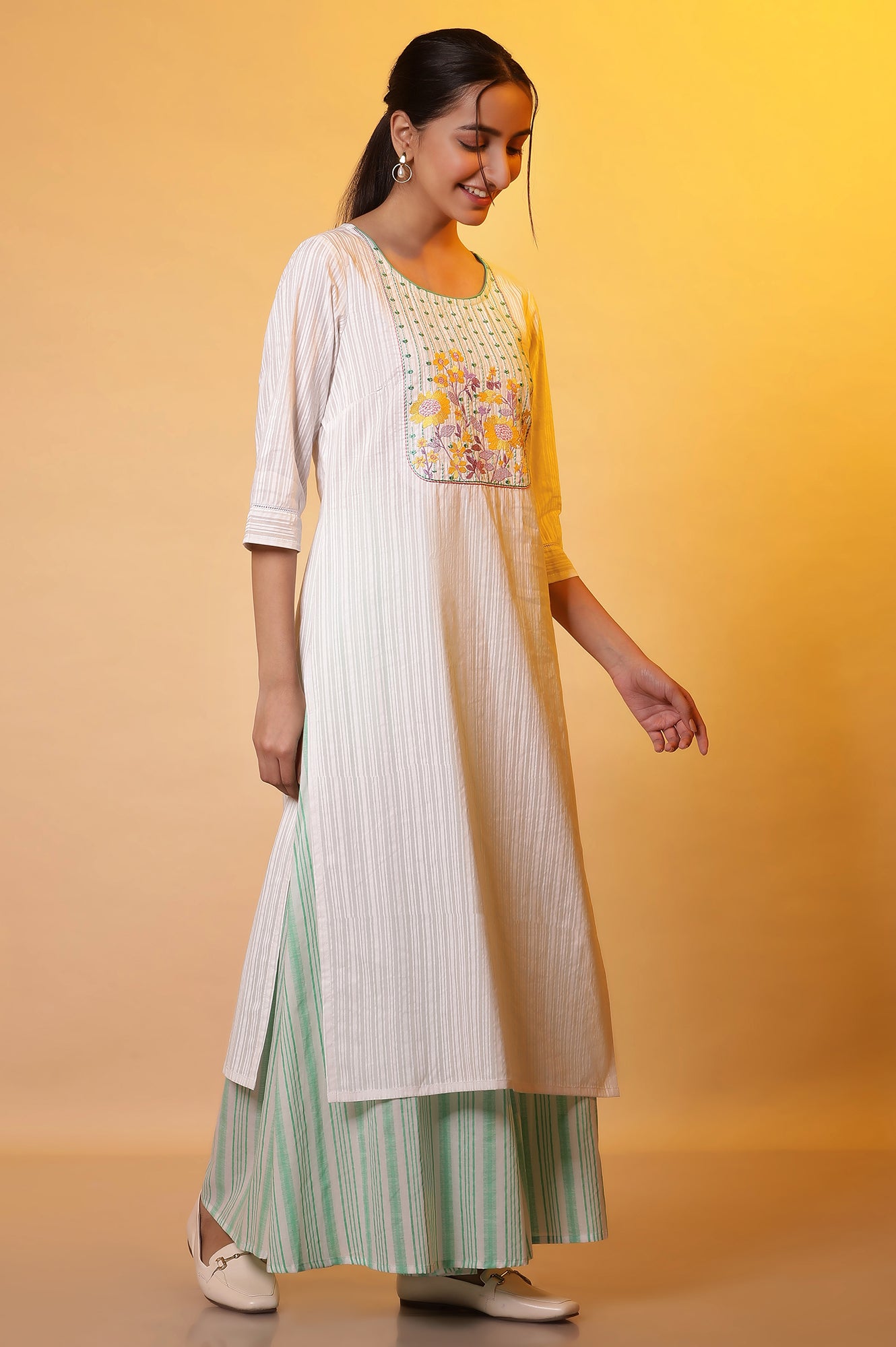 White Embroidered Yoke Kurta