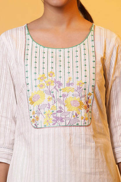 White Embroidered Yoke Kurta