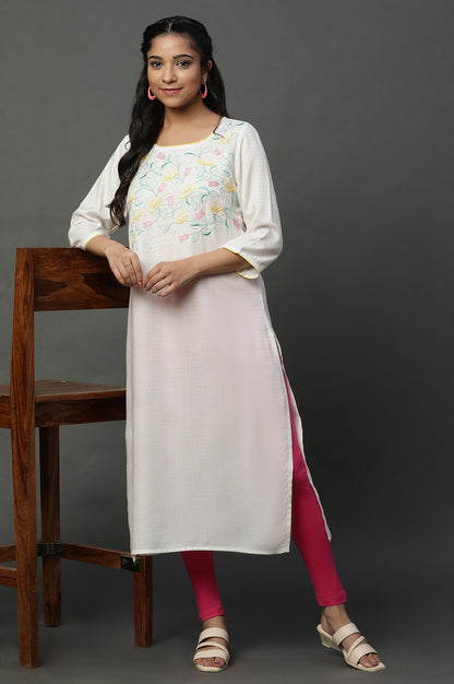 White Embroidered Dooby Straight Kurta