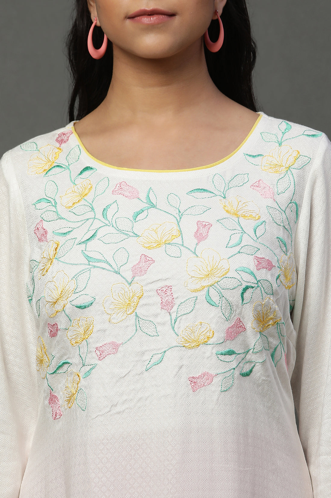 White Thread Work Straight Kurta and Tight Set