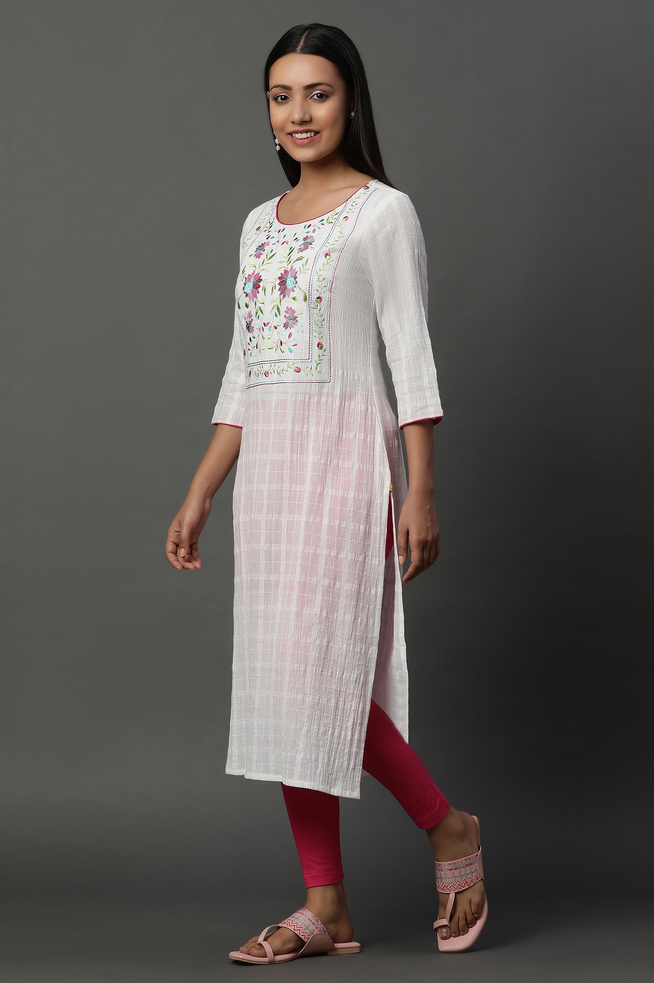 White Cotton Dobby Embroidered Kurta