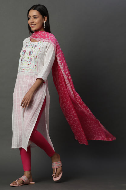 White Cotton Dobby Embroidered Kurta