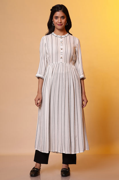 White Flared Striped Kurta