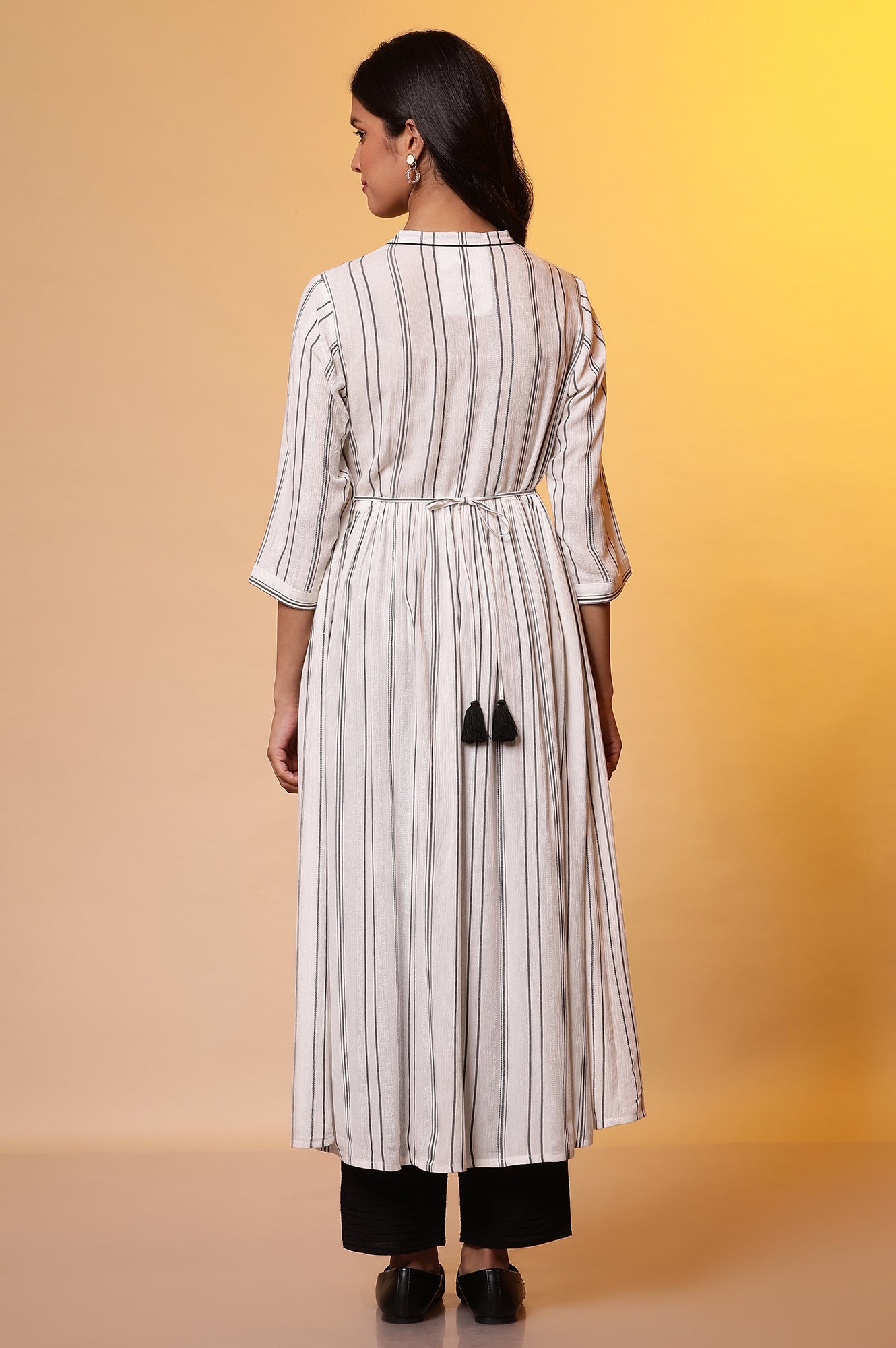 White Flared Striped Kurta