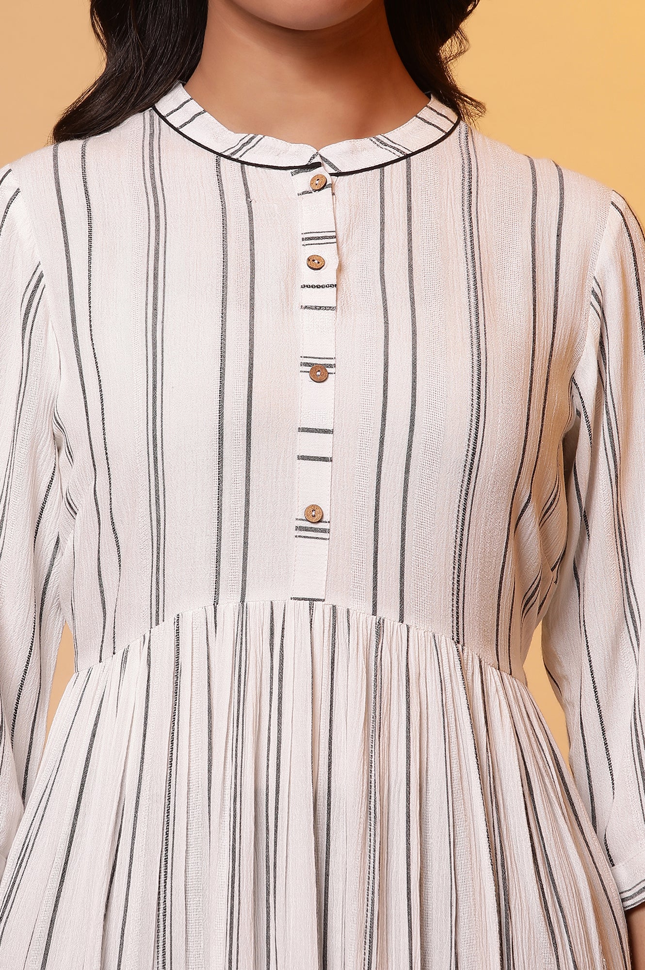 White Flared Striped Kurta