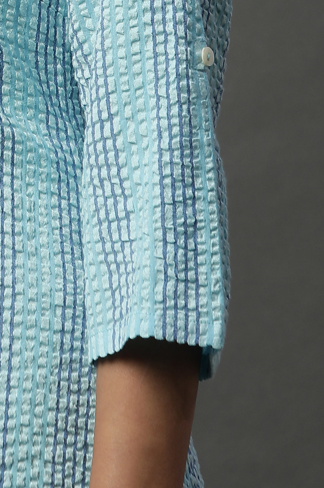 Blue Shirt Collar Textured Cotton Kurta