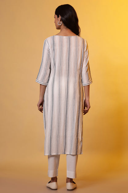 White Yarn-Dyed Striped Kurta