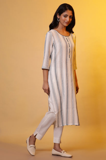 White Yarn-Dyed Striped Kurta