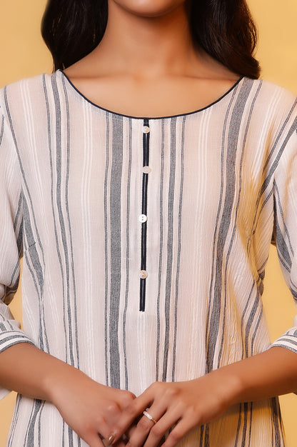 White Yarn-Dyed Striped Kurta