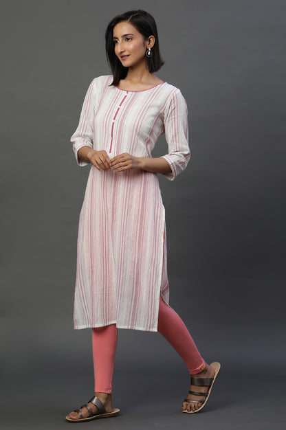 White Yard Dyed Casual Kurta with Stripes