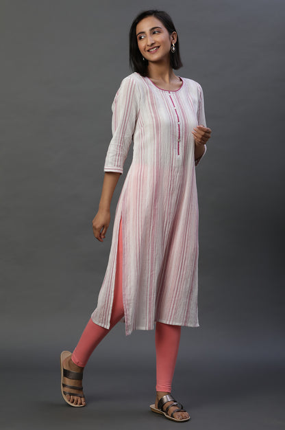 White Yard Dyed Casual Kurta with Stripes