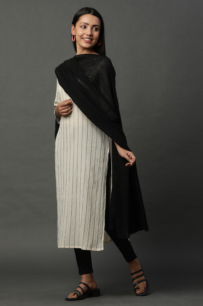 Beige Striped Yarn-Dyed Crinkle Kurta