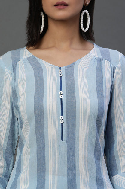 Blue and White Stripe Printed Casual Kurta