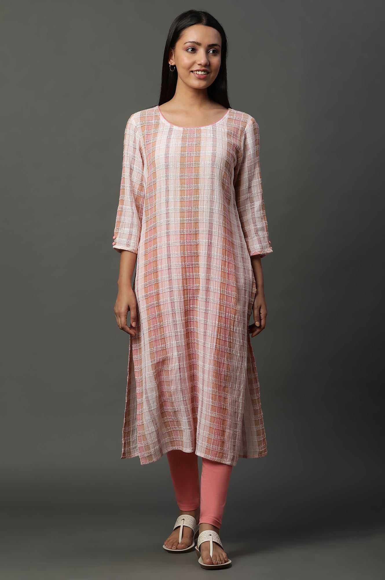 Shell Pink Printed Yarn-Dyed Kurta