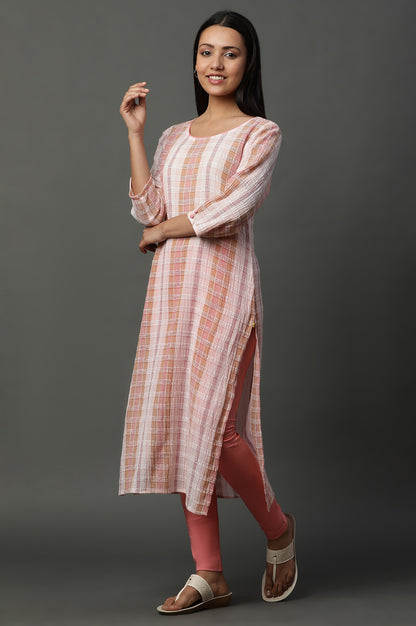 Shell Pink Printed Yarn-Dyed Kurta