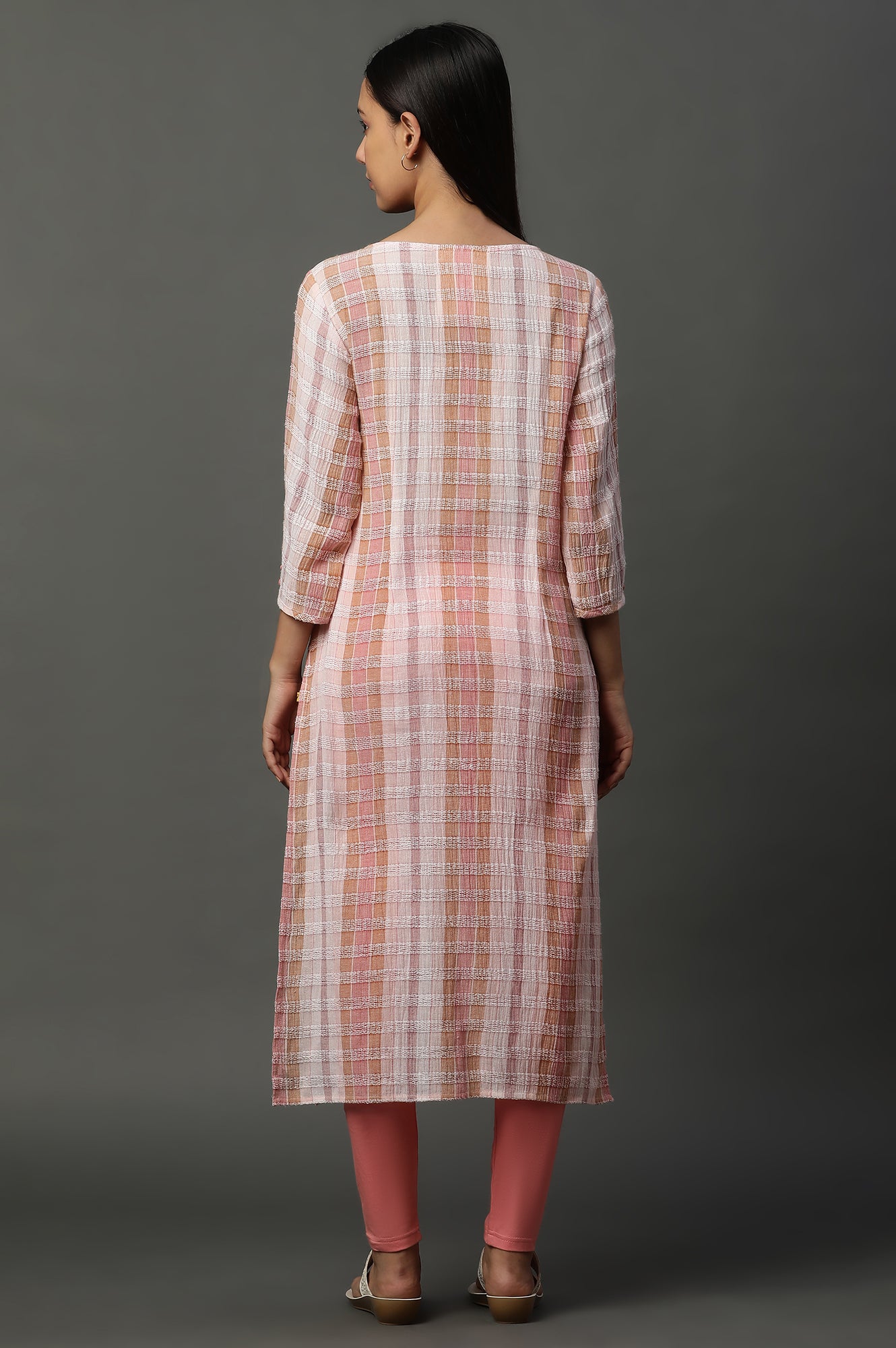 Shell Pink Printed Yarn-Dyed Kurta