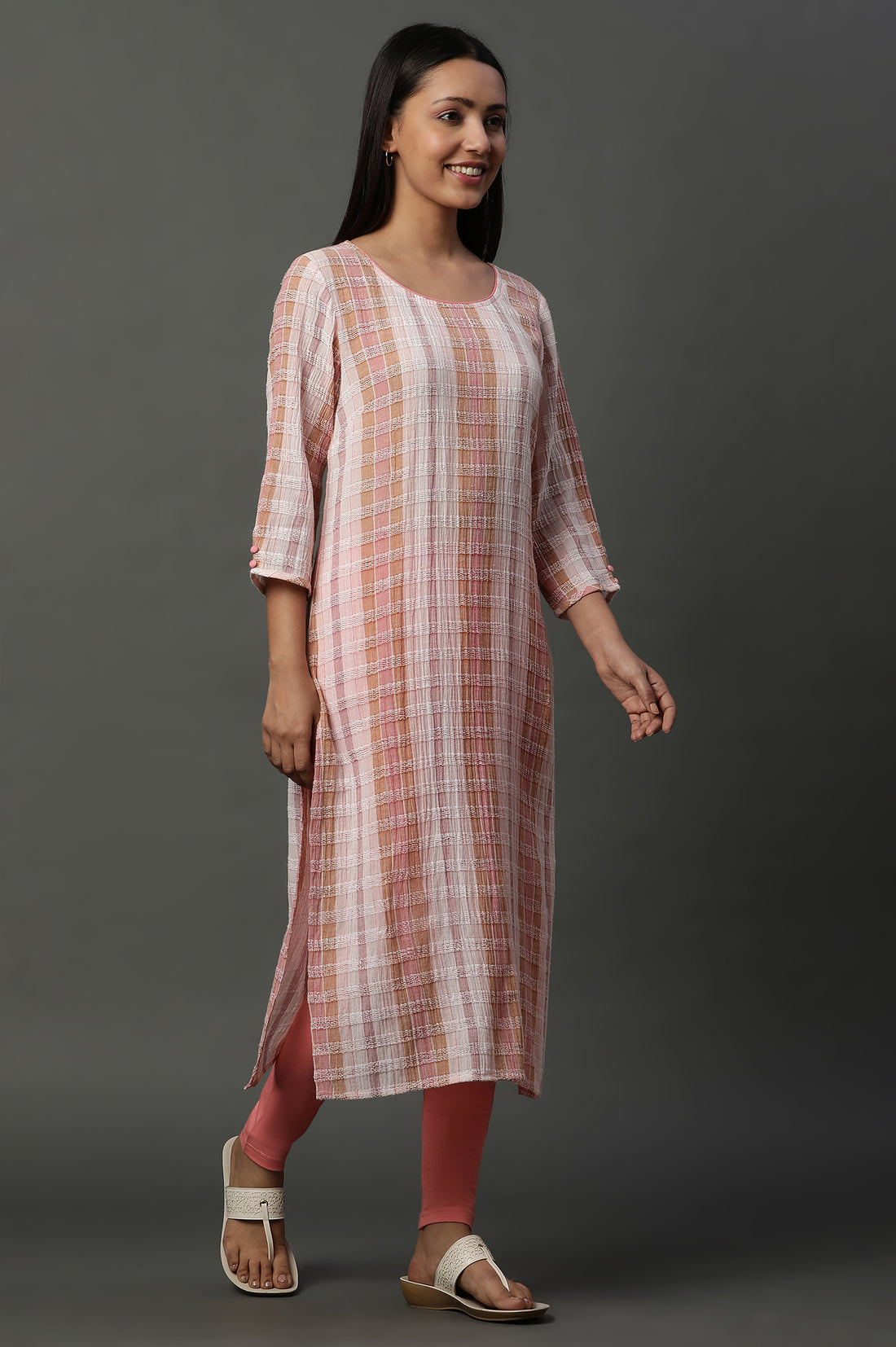 Shell Pink Printed Yarn-Dyed Kurta