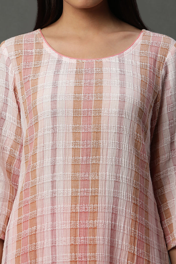 Shell Pink Printed Yarn-Dyed Kurta