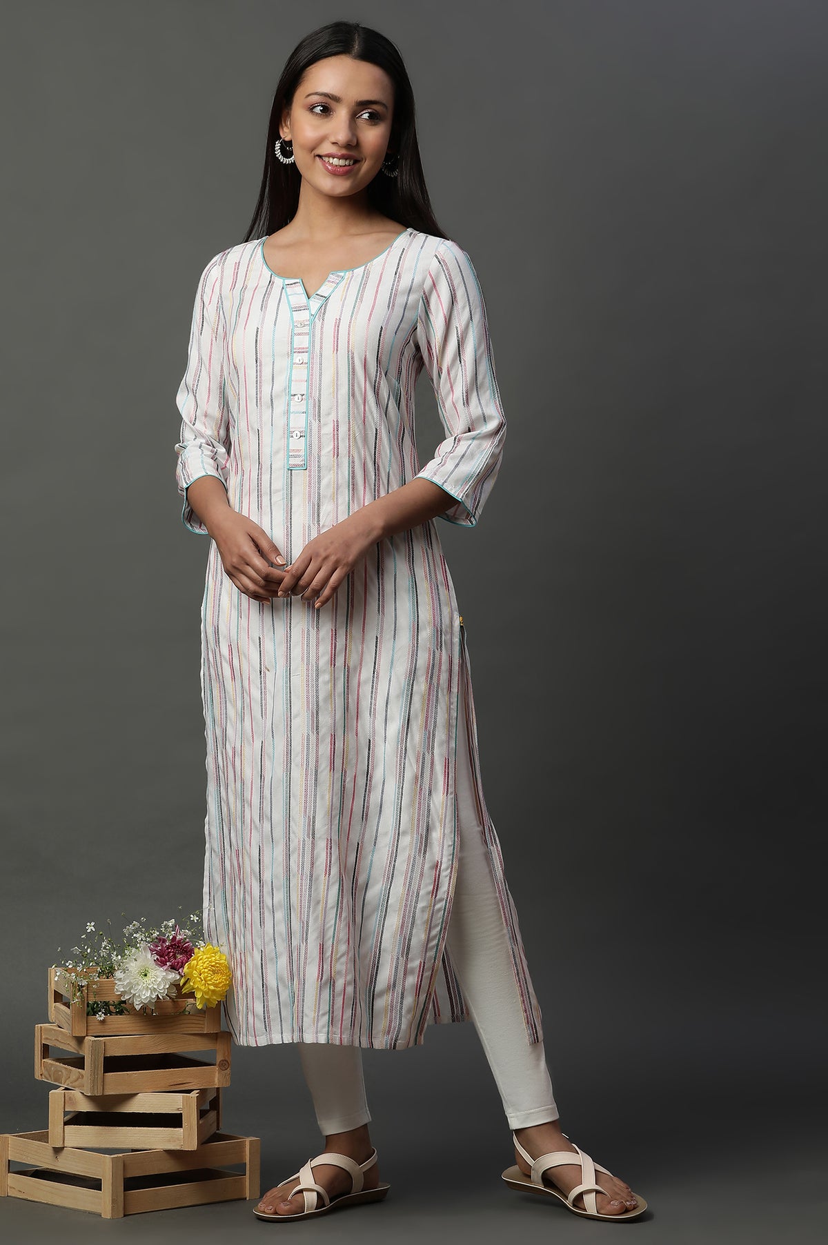 Multi-coloured Yarn-Dyed Striped Everyday Kurta - XS