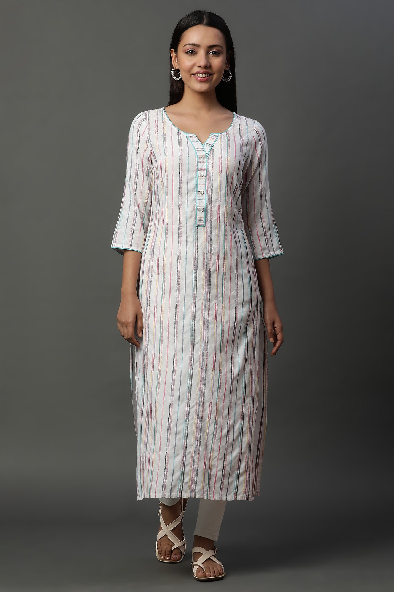 Multi-coloured Yarn-Dyed Striped Everyday Kurta