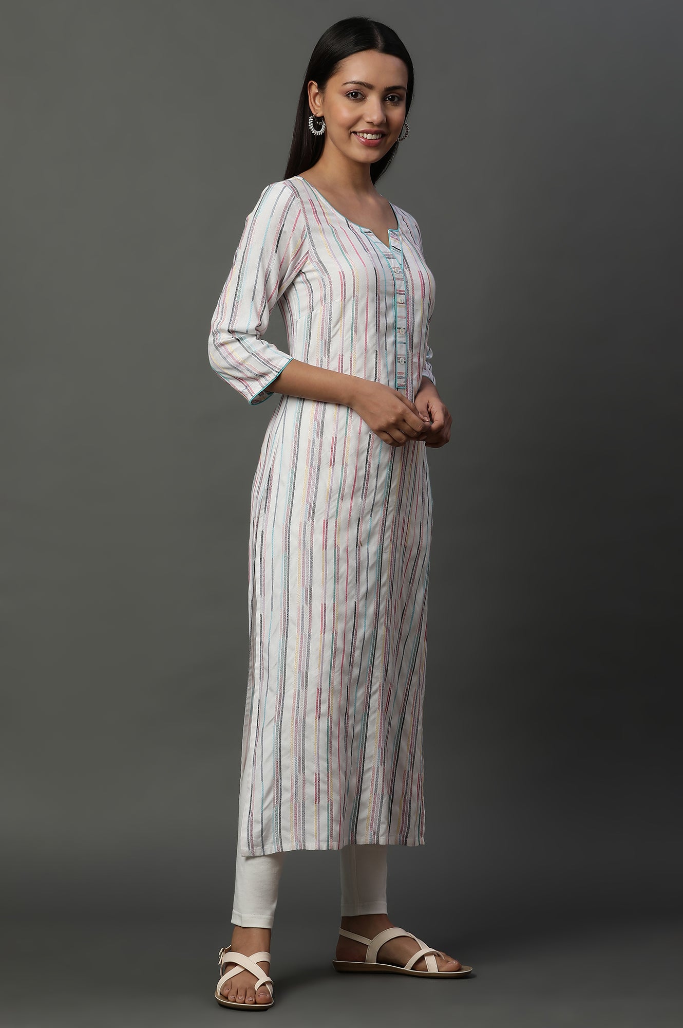 Multi-coloured Yarn-Dyed Striped Everyday Kurta