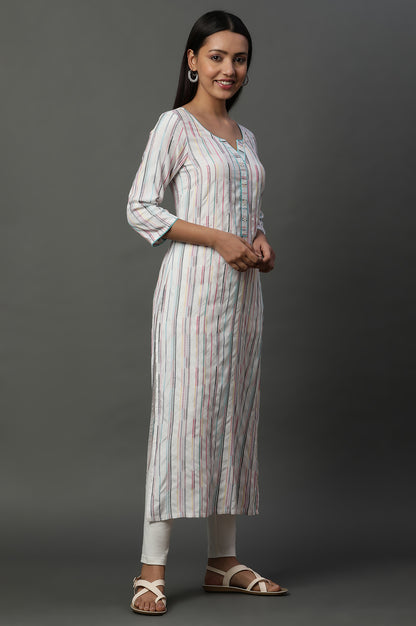 Multi-coloured Yarn-Dyed Striped Everyday Kurta