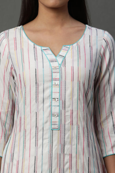 White Stripe Rayon Straight Kurta and Palazzo Co-ord Set