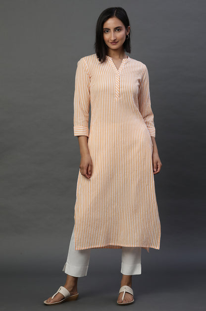 Orange and White Stripe Casual Kurta