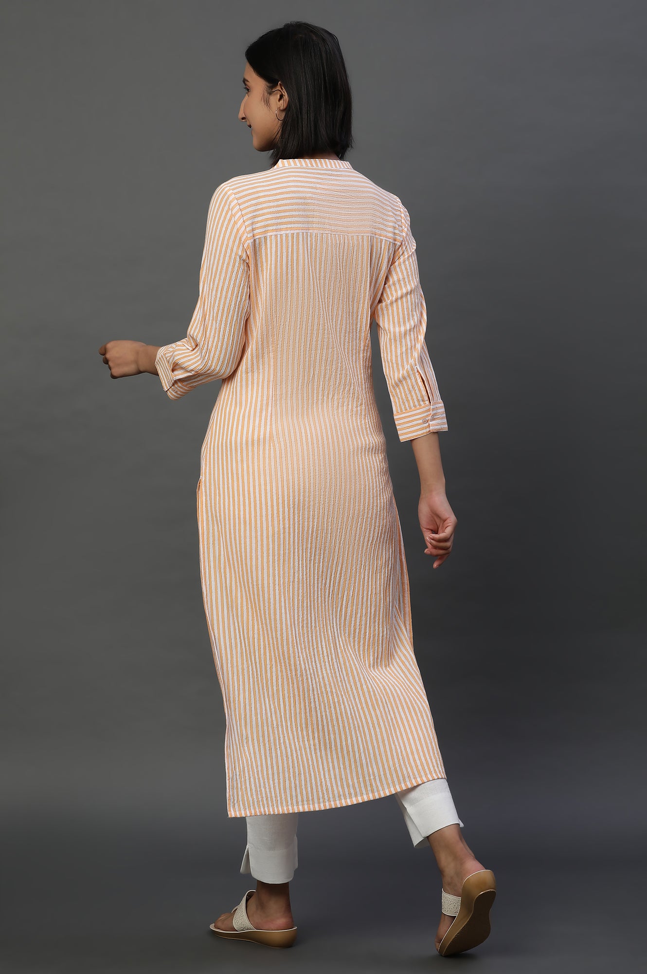 Orange and White Stripe Casual Kurta