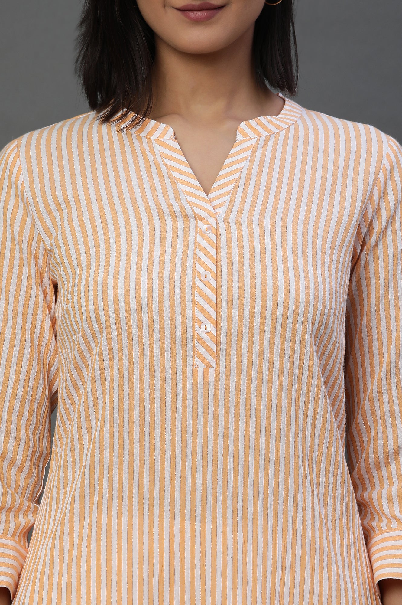 Orange and White Stripe Casual Kurta