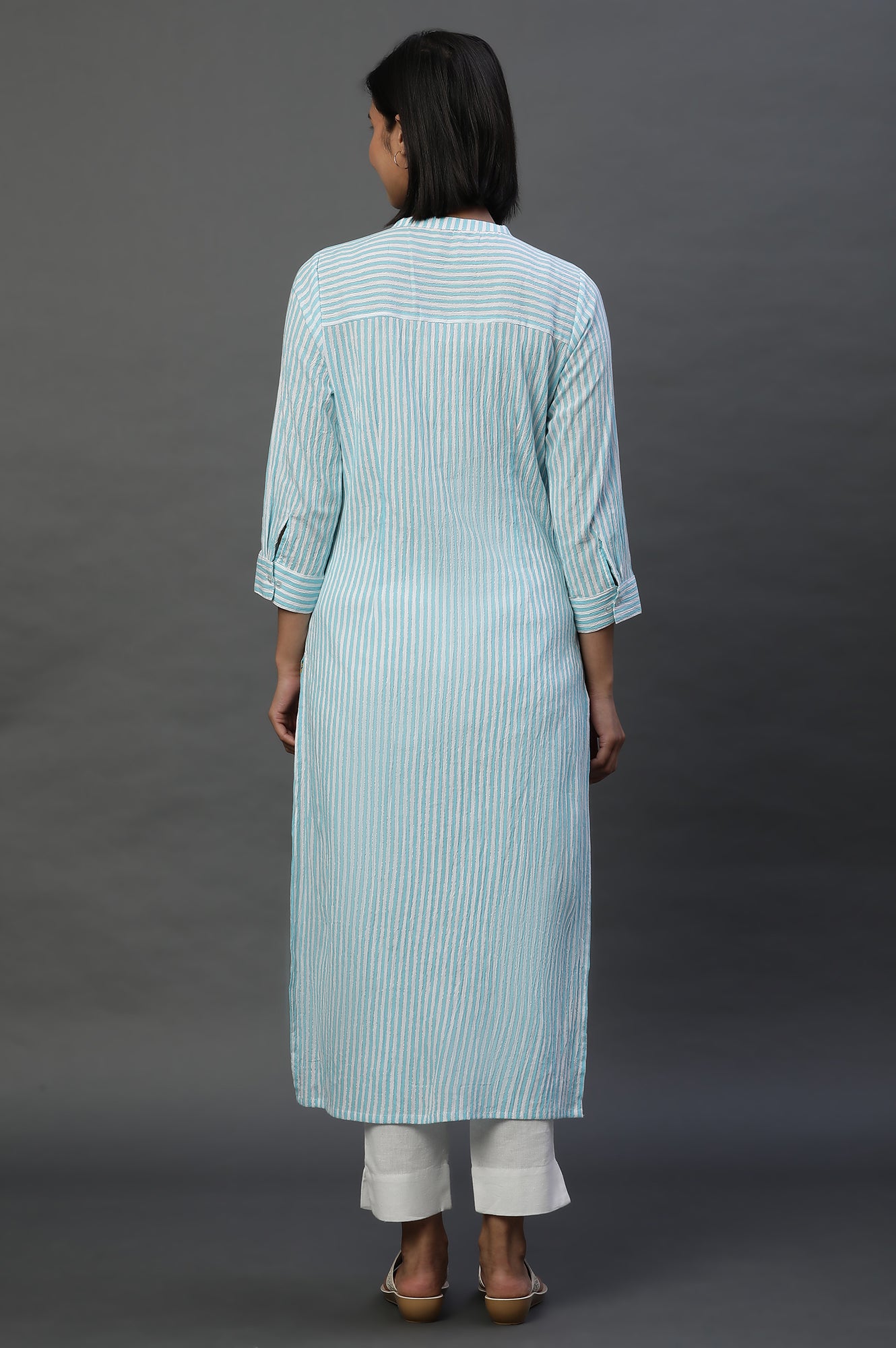 Blue and White Stripe Casual Kurta