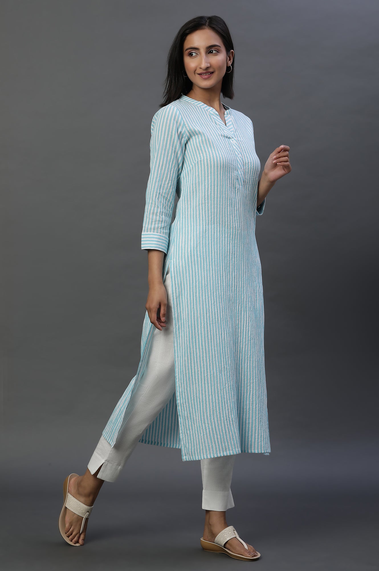 Blue and White Stripe Casual Kurta